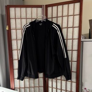 ZELOS Black Windbreaker with Dual White Stripes